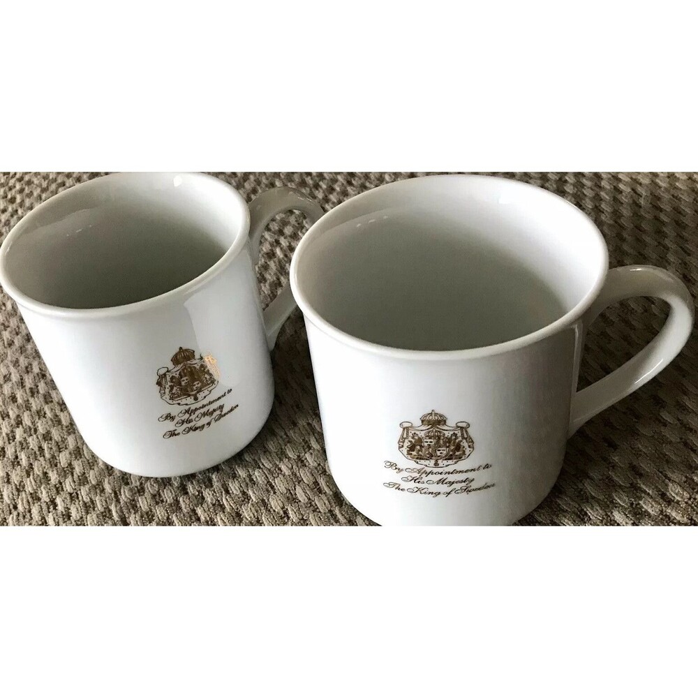 His Majesty The King Of Sweden GEVALIA KAFFE Coffee Mugs Gold & White Cups